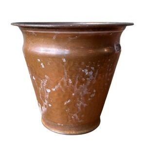 Vintage Antique Copper Hand Hammered Flower Pot Vase Flared Rim Rustic Patina